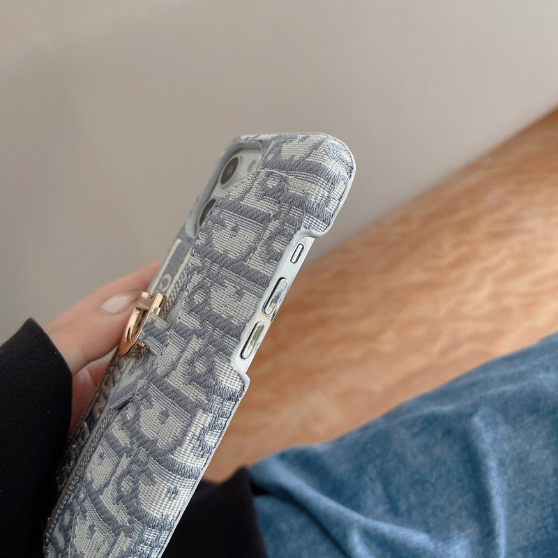 Mode Zwart & Grijs Stoffen Kaarttasje iPhone Hoesje