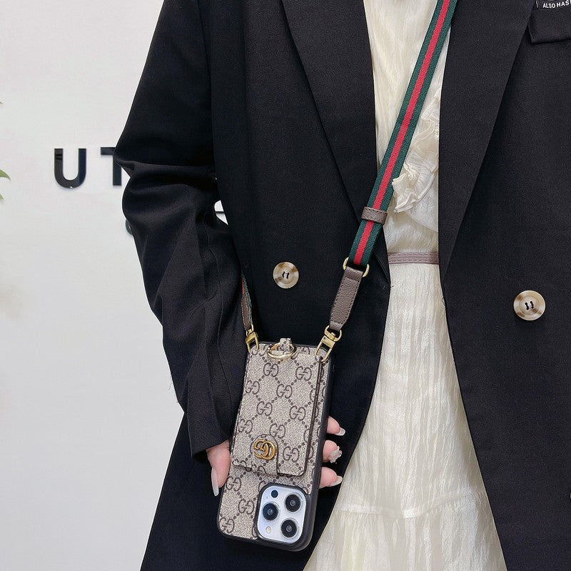 Bolsa de cartão de luxo com corrente clássica para iPhone
