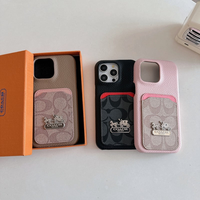 Funda clásica de cuero para iPhone con tarjetero
