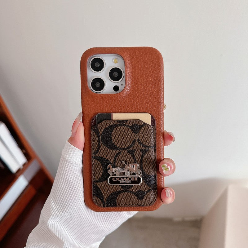 Funda clásica de cuero para iPhone con tarjetero