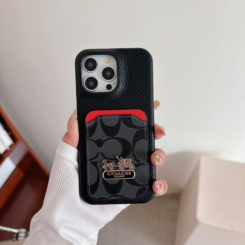 Funda clásica de cuero para iPhone con tarjetero