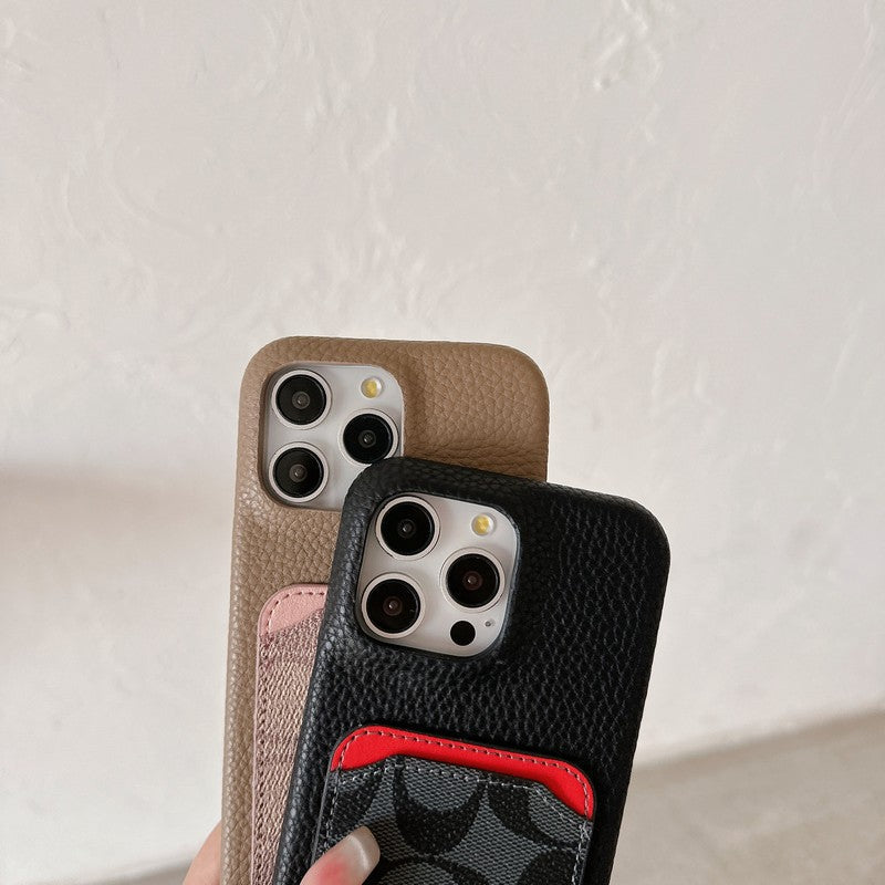 Funda clásica de cuero para iPhone con tarjetero