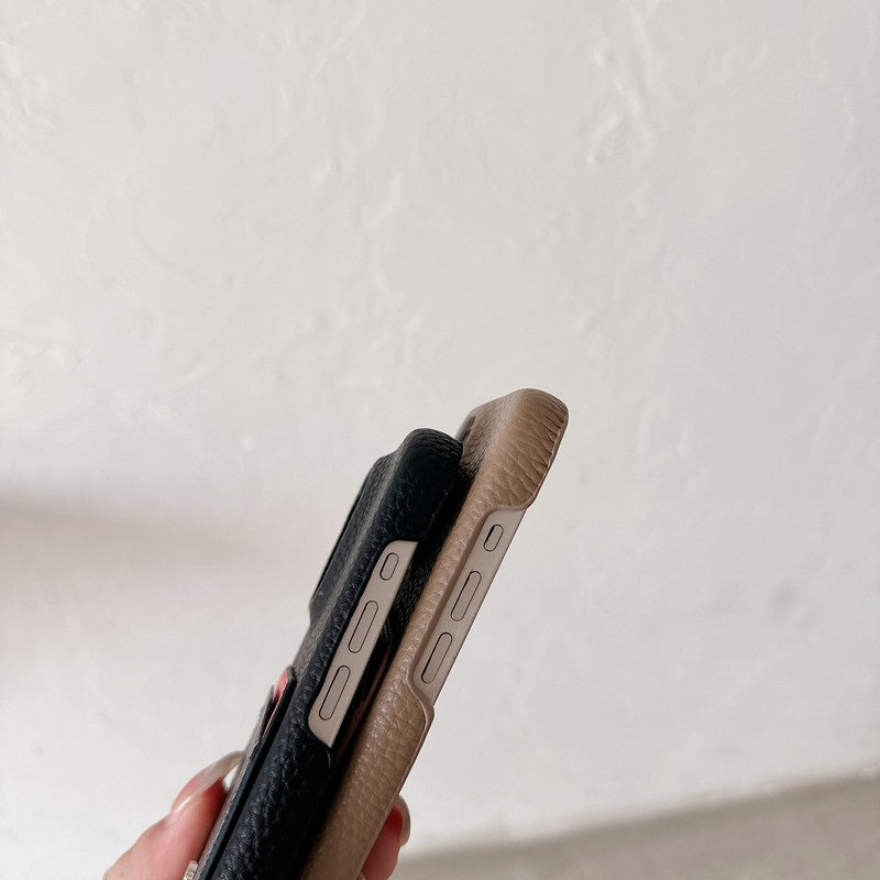 Funda clásica de cuero para iPhone con tarjetero