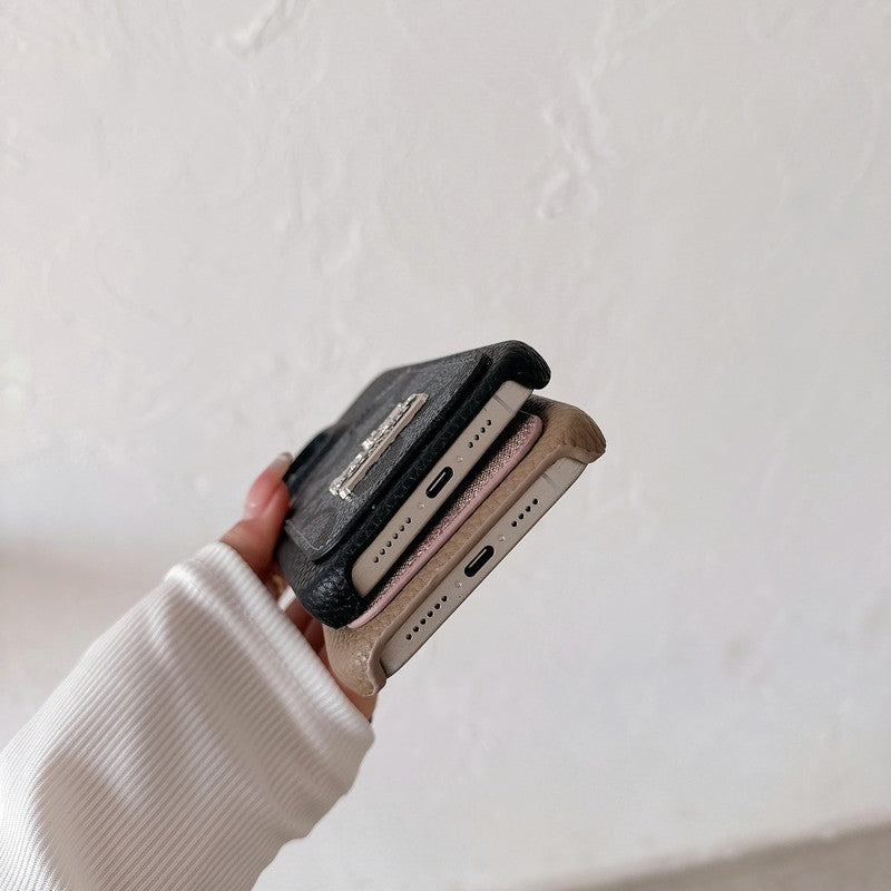 Funda clásica de cuero para iPhone con tarjetero