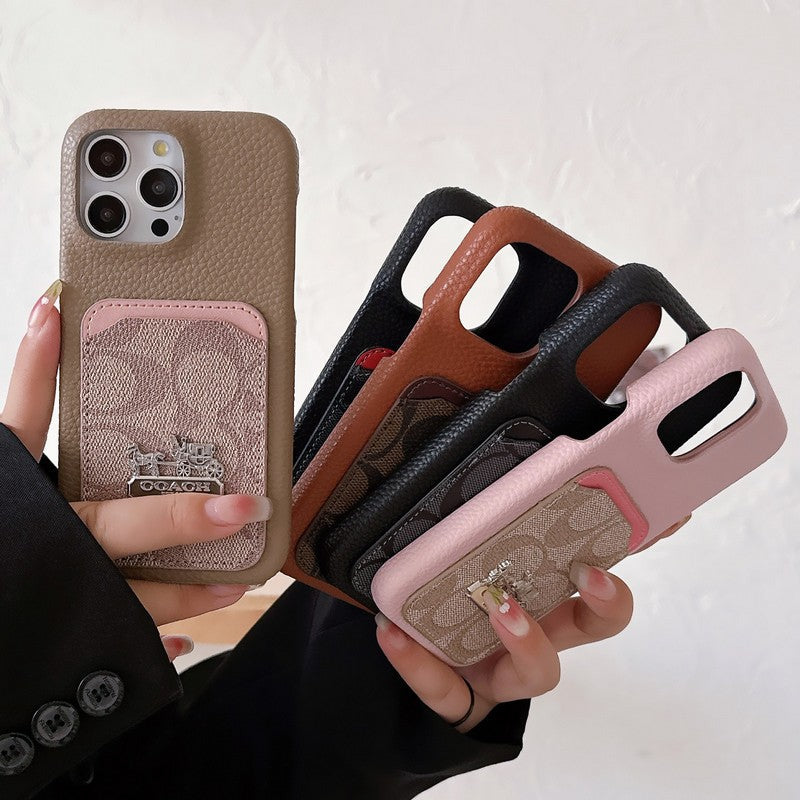 Funda clásica de cuero para iPhone con tarjetero