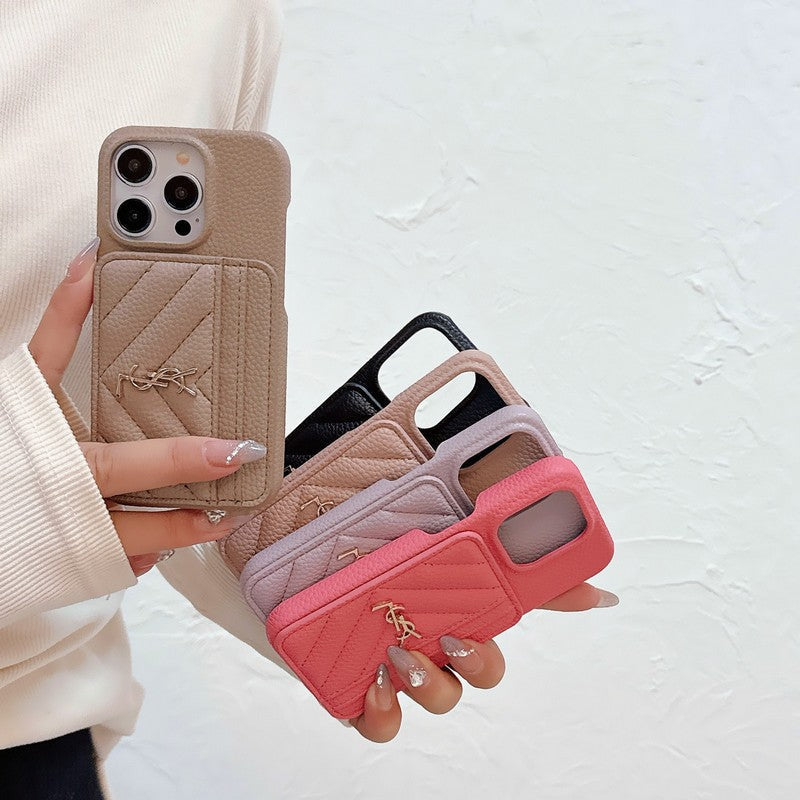 Saint Card Bag Kleur leren iPhone-hoesje