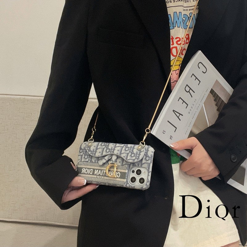 Mode zwart en grijs stoffen kaarttasje Crossbody iPhone-hoesje