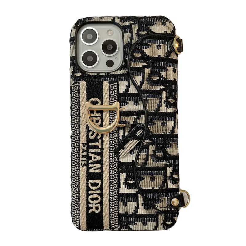 Mode zwart en grijs stoffen kaarttasje Crossbody iPhone-hoesje