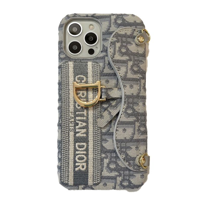 Mode zwart en grijs stoffen kaarttasje Crossbody iPhone-hoesje