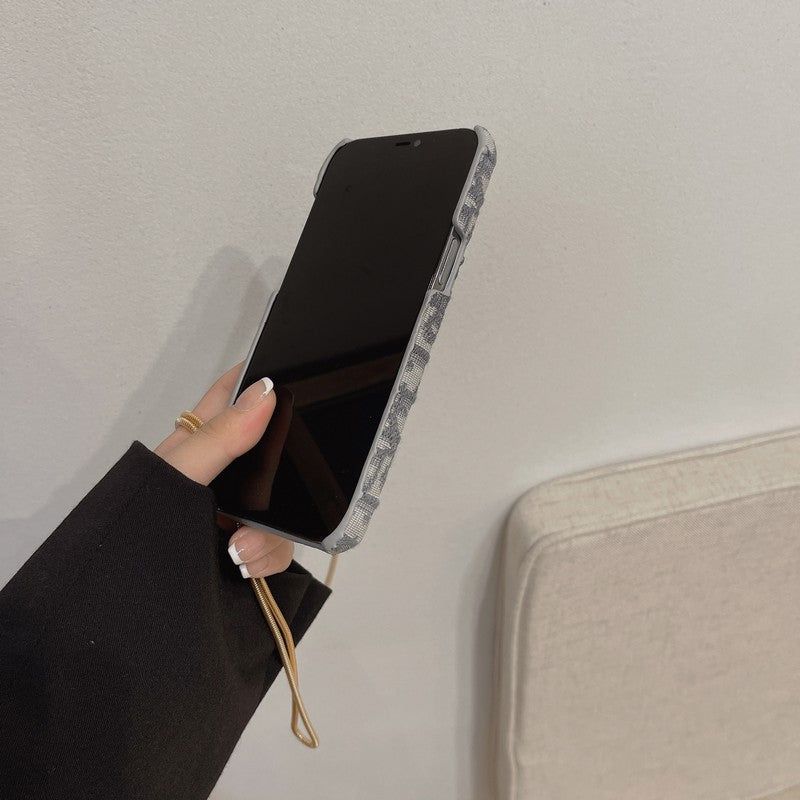 Mode zwart en grijs stoffen kaarttasje Crossbody iPhone-hoesje