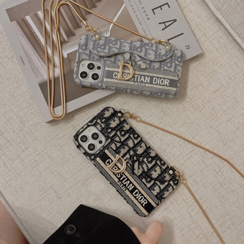 Mode zwart en grijs stoffen kaarttasje Crossbody iPhone-hoesje