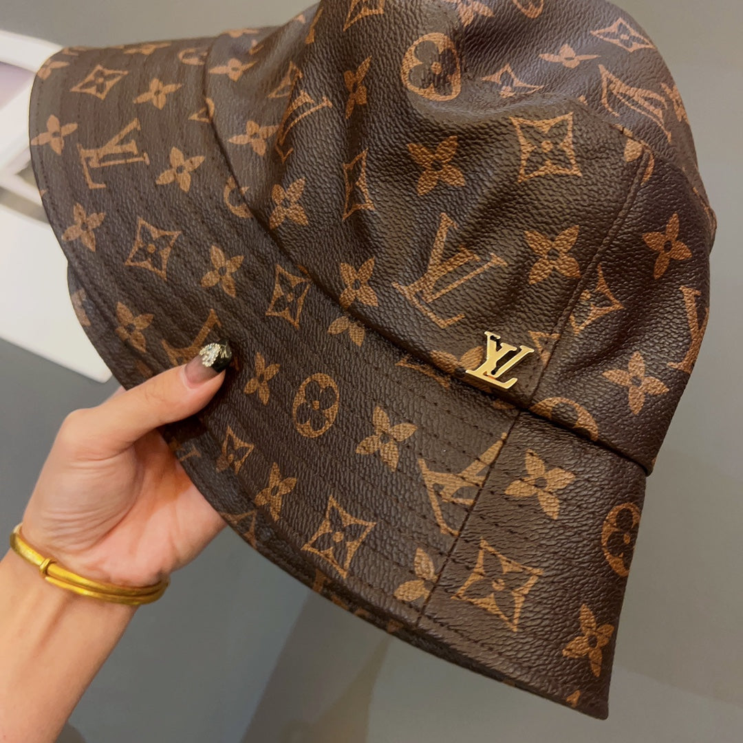 Luksus Monogram Skinn bøttehatt | Luksus designer 1v lue