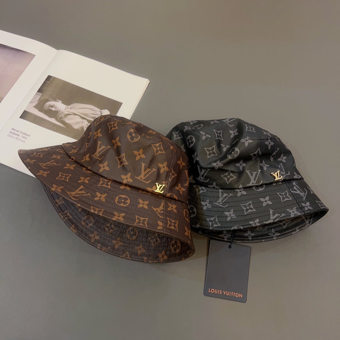 Luksus Monogram Skinn bøttehatt | Luksus designer 1v lue