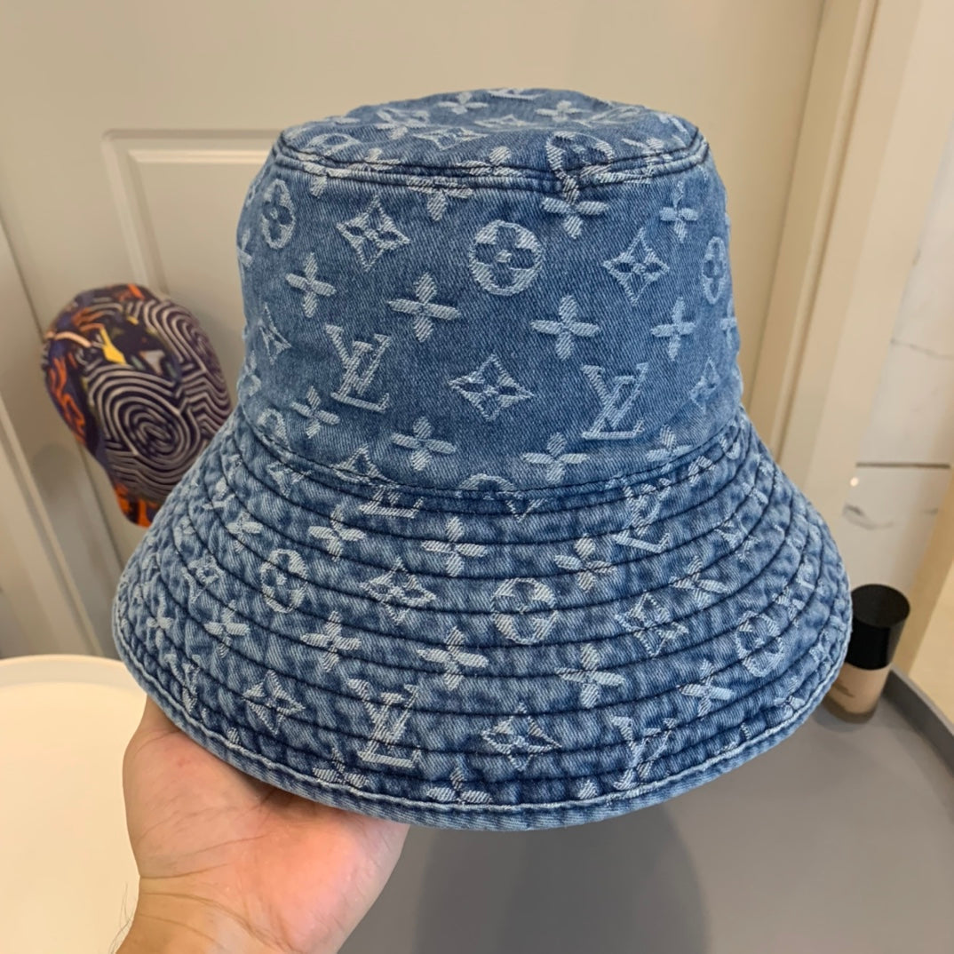 Ylellinen Monogrammi leveälierinen denim aurinkohattu | Ylellinen design-UV-suojahattu