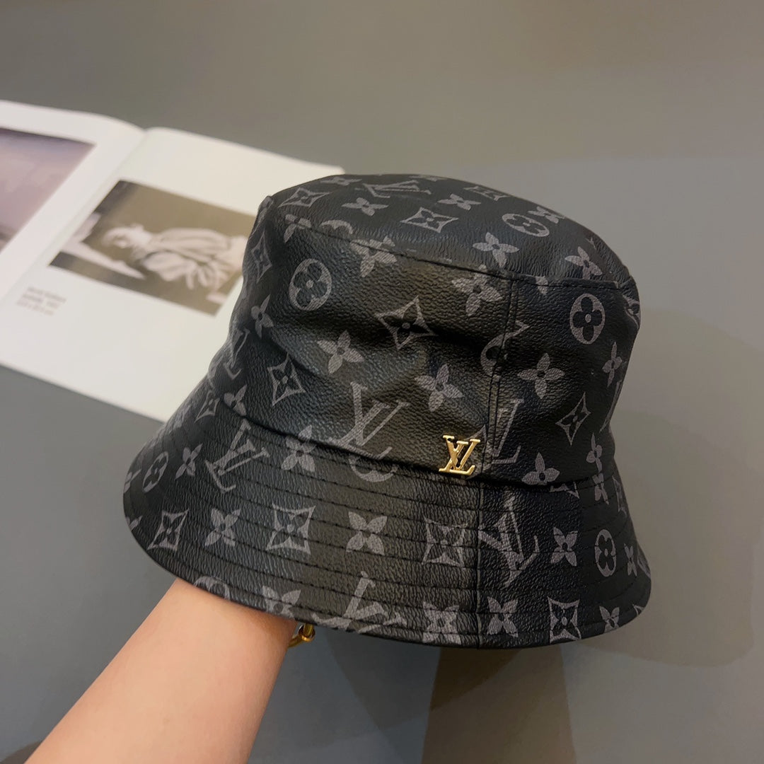 Luksus Monogram Skinn bøttehatt | Luksus designer 1v lue