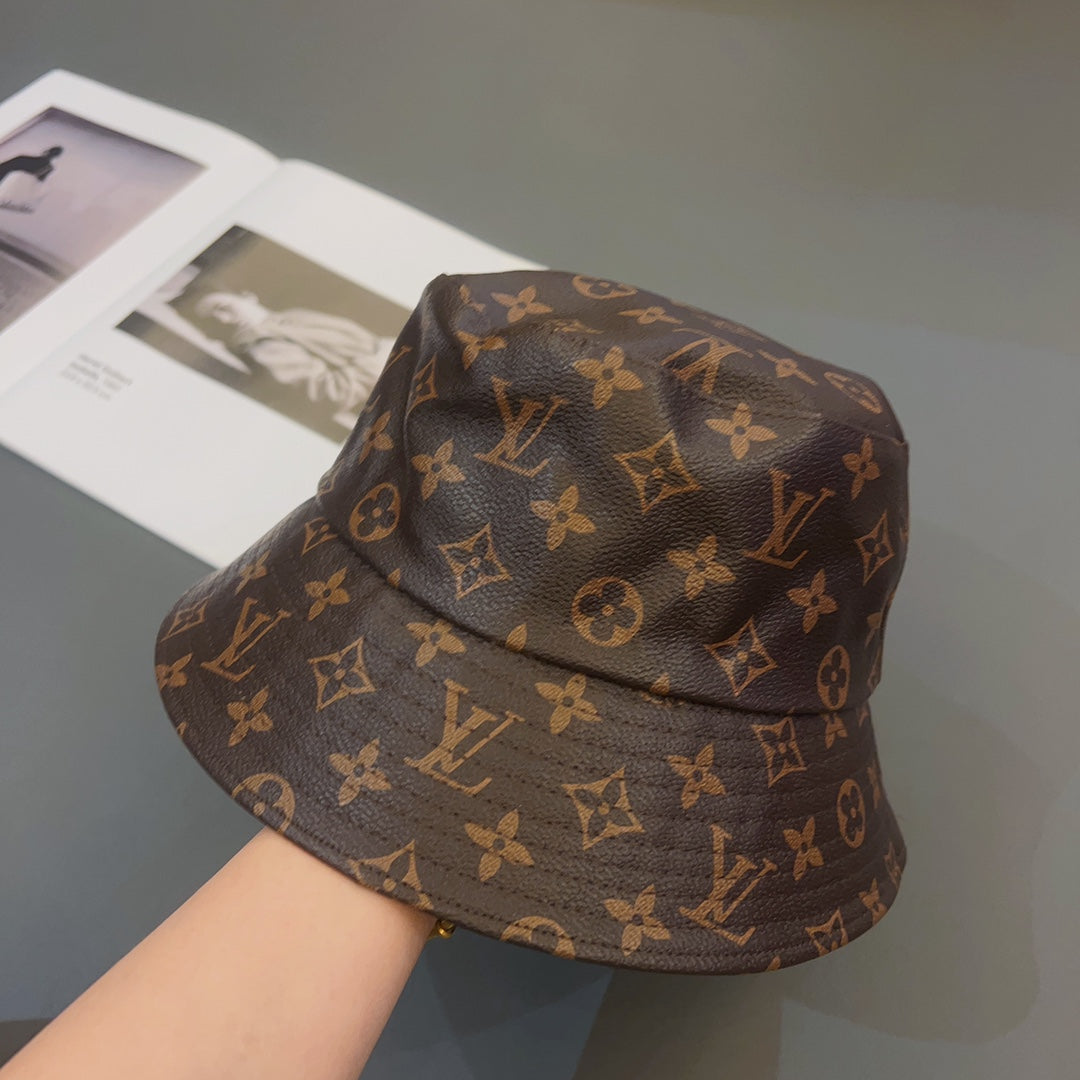 Luksus Monogram Skinn bøttehatt | Luksus designer 1v lue