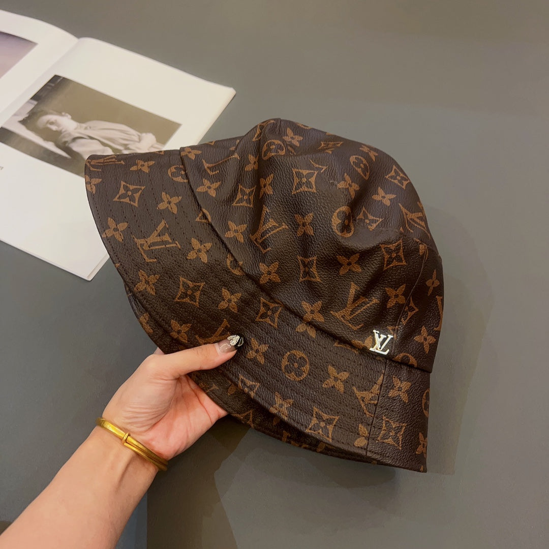 Luksus Monogram Skinn bøttehatt | Luksus designer 1v lue