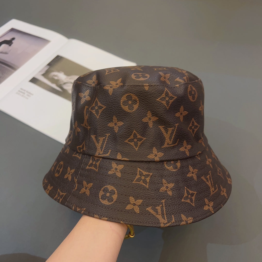 Luksus Monogram Skinn bøttehatt | Luksus designer 1v lue