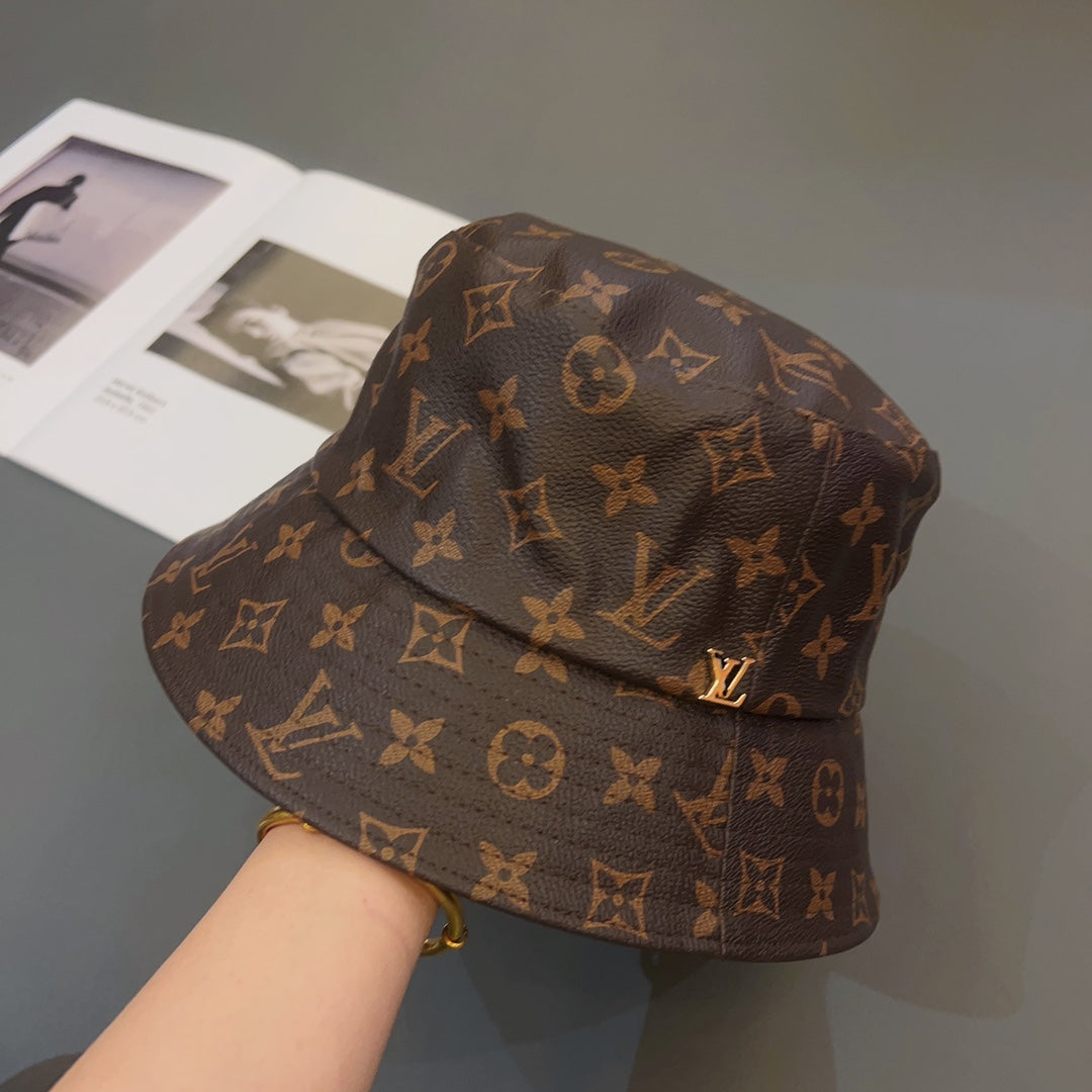 Luksus Monogram Skinn bøttehatt | Luksus designer 1v lue