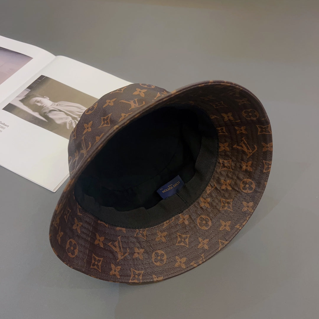 Luksus Monogram Skinn bøttehatt | Luksus designer 1v lue
