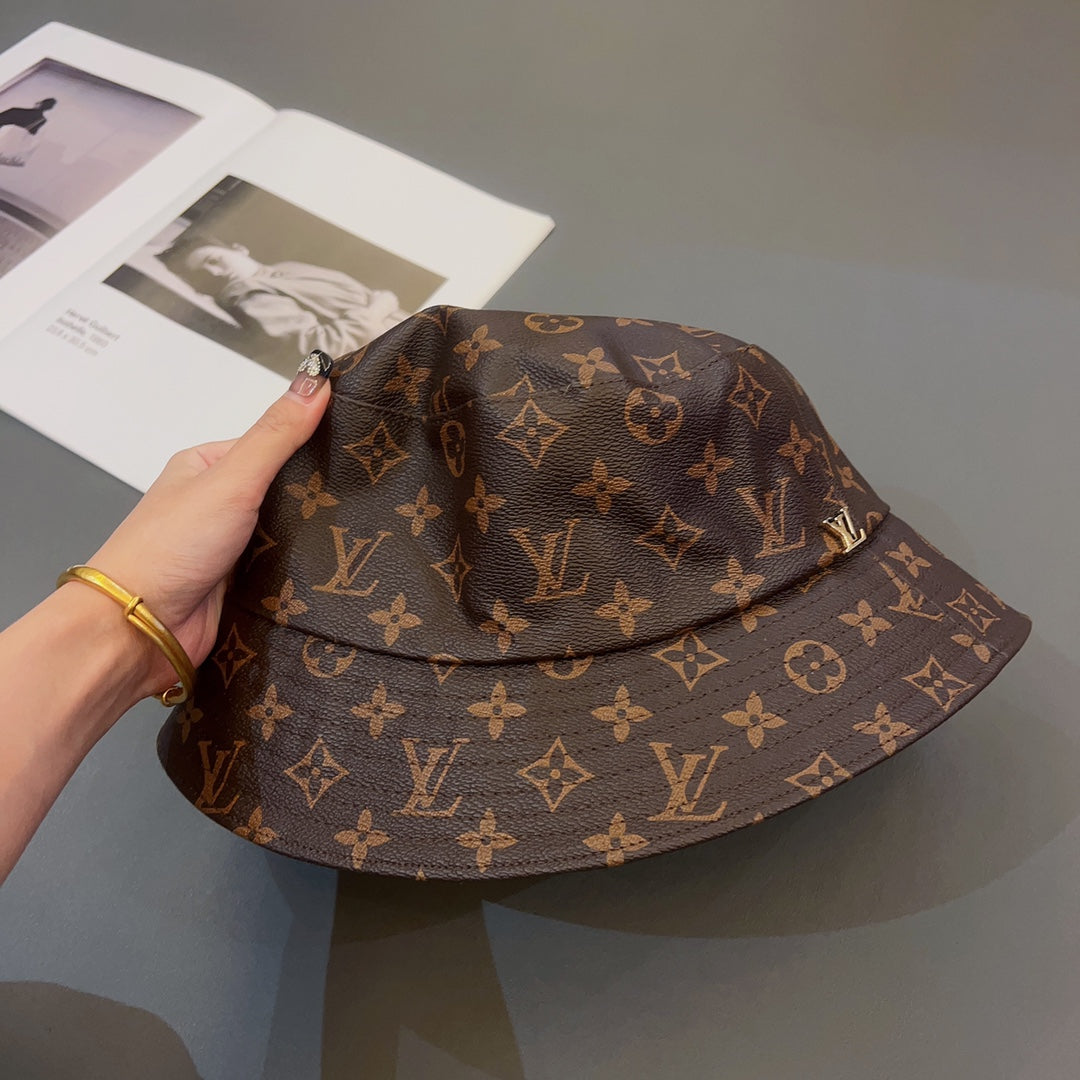 Luksus Monogram Skinn bøttehatt | Luksus designer 1v lue
