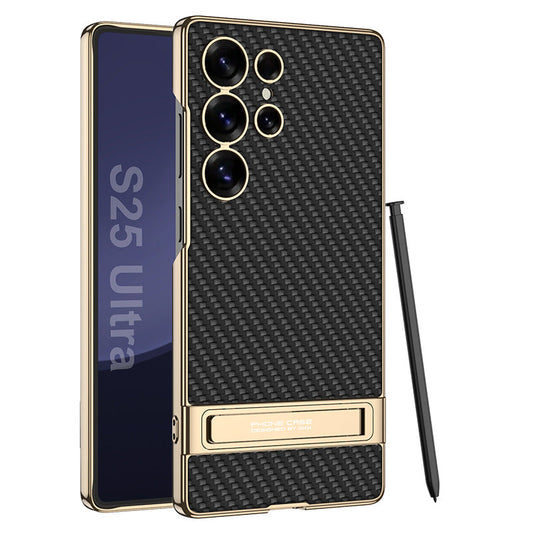 Leather Electroplated Protective Phone Case With Invisible Holder For Galaxy S26 S25 S24 S23 Ultra Plus