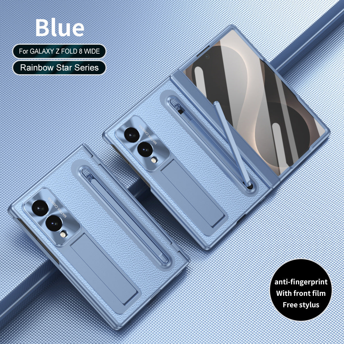 Galaxy Z Fold 8/7/6/5/4 Wide Ultra用強化ガラス&スタイラス内蔵ゴールデン電着レザー電話ケース