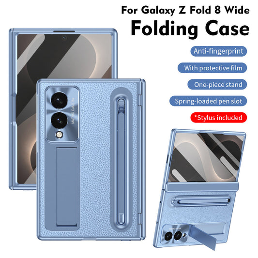 Arany bőrből készült, galvanizált telefontok, hátsó képernyő üveggel és ceruzával Galaxy Z Fold 8/7/6/5/4
