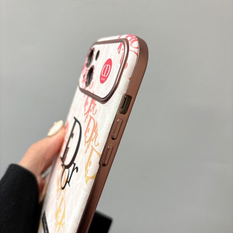 Funda de iPhone de cuero de color blanco y marrón de moda