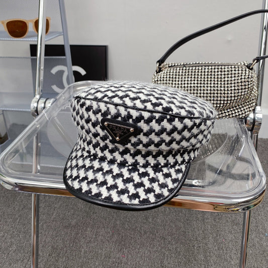 Moda Houndstooth Qoton Barmil Kpiepel | Kappell tax-Xemx Checkered Disinjatur ta 'Lussu