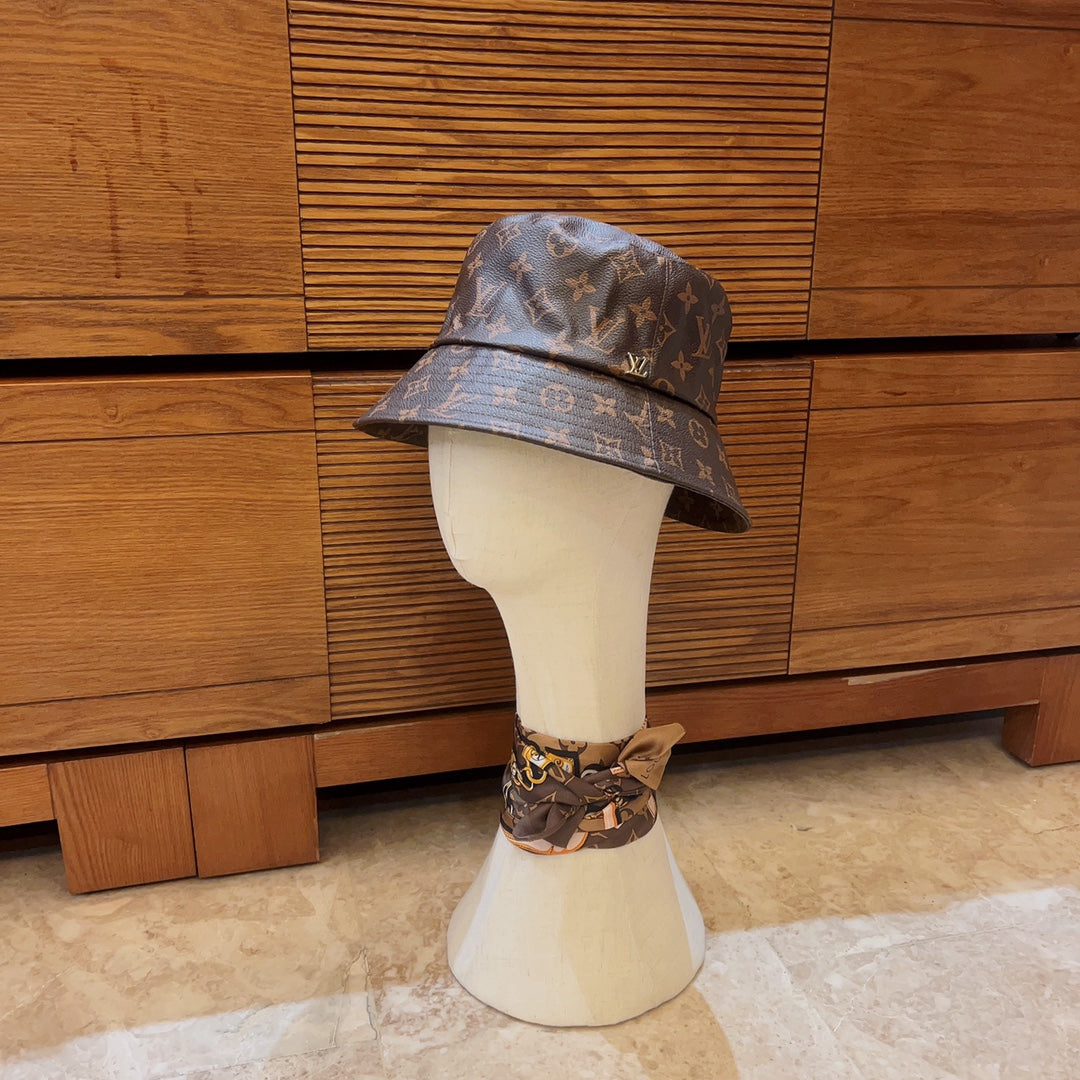 Luksus Monogram Skinn bøttehatt | Luksus designer 1v lue
