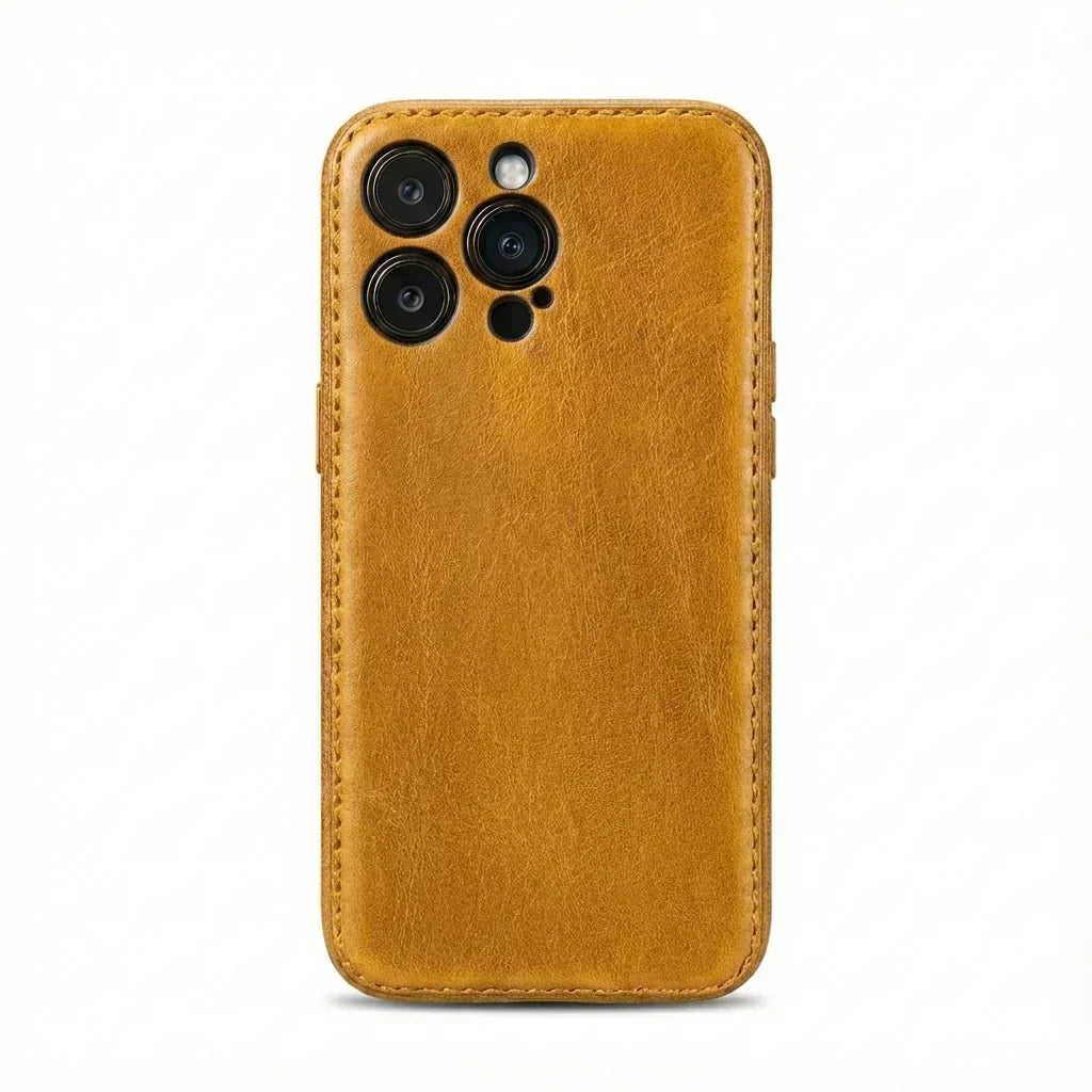 Handgemaakte plantaardig gelooide leren iPhone-hoes – Vintage Patina-editie
