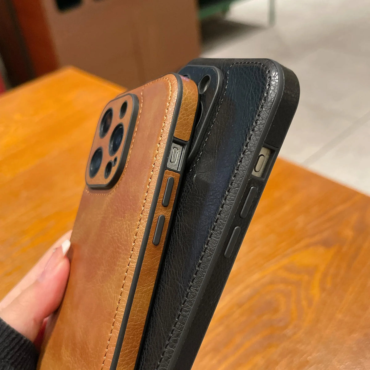 Premium vintage leren iPhone-hoesje – zachte, schokbestendige beschermhoes