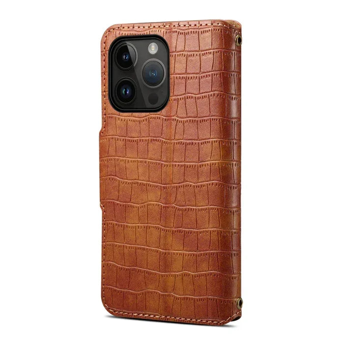 IPhone-hoesje met alligatorprint, portemonnee en riem