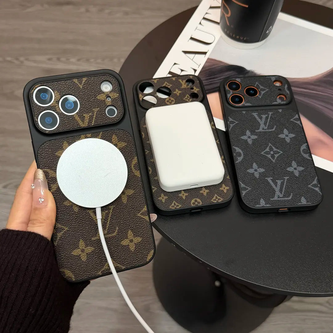 MagSafe Klassiek leren iPhone-hoesje met monogram