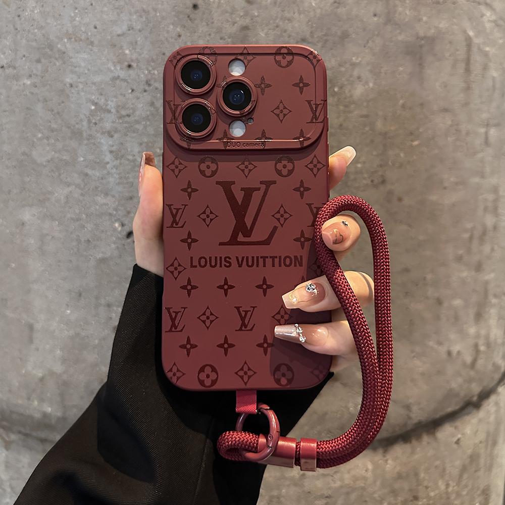 Funda de lujo para iPhone con estampado en relieve y correa para la muñeca desmontable