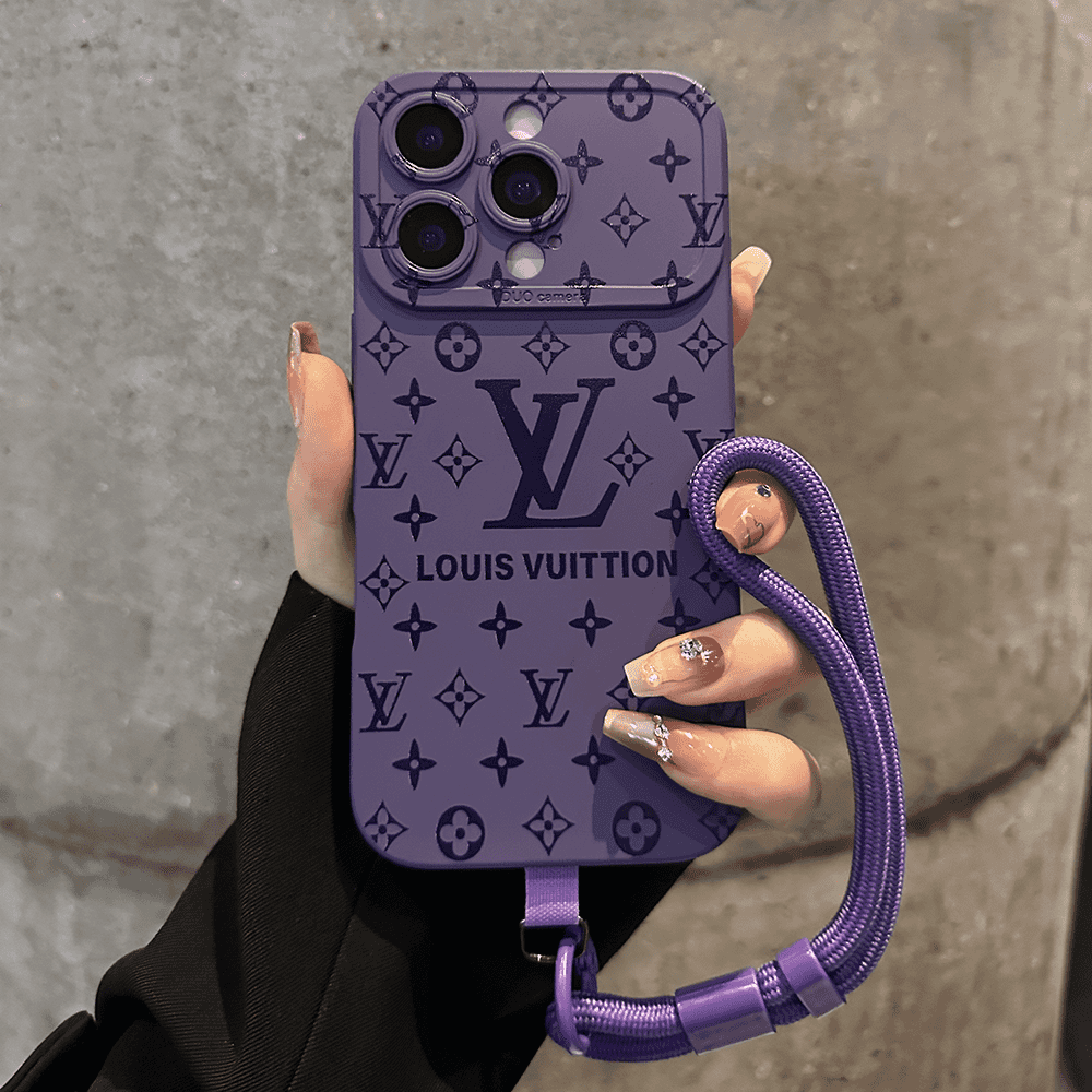 Funda de lujo para iPhone con estampado en relieve y correa para la muñeca desmontable
