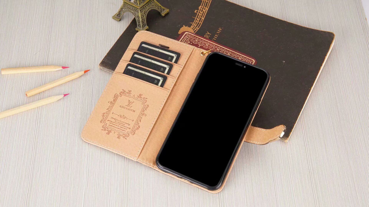 Luxe portemonnee-hoesje met monogram voor iPhone – zwart dambord