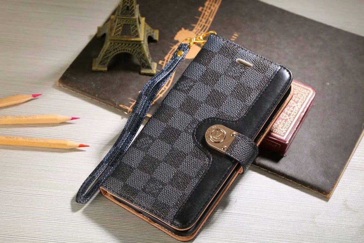 Luxe portemonnee-hoesje met monogram voor iPhone – zwart dambord